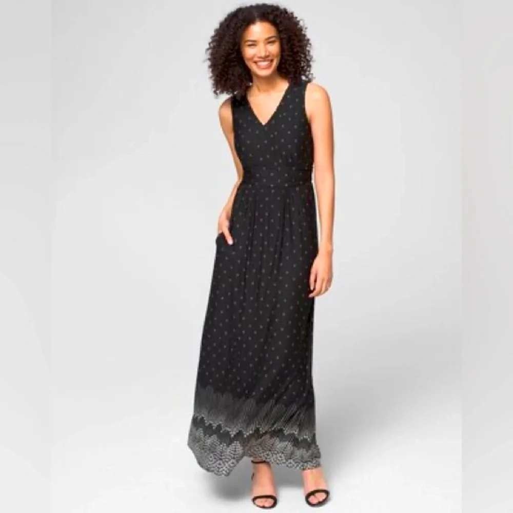 Soma Invisible Support Maxi Dress Large Black Sleeveless Pockets Soft Stretch